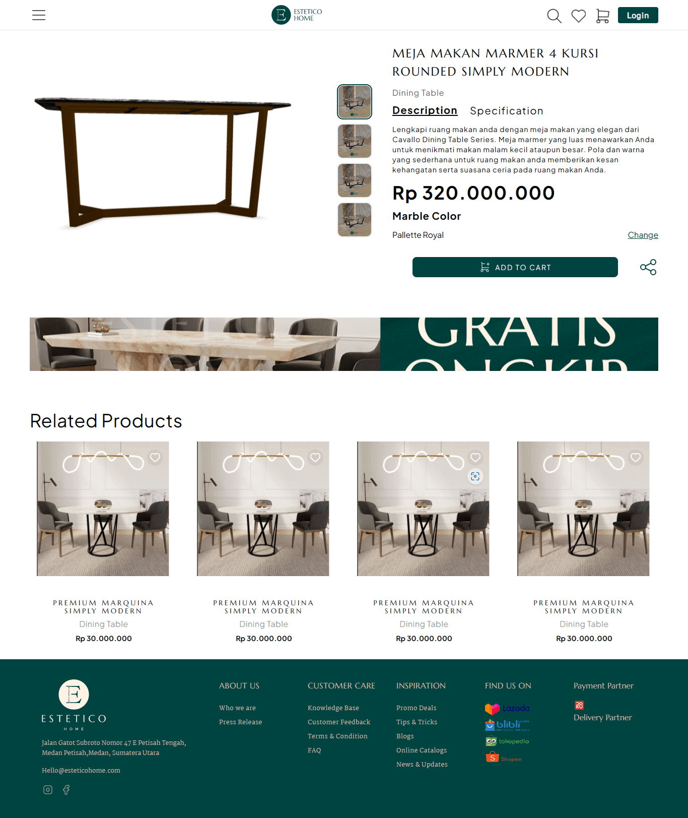 Custom client request: Dining Tables e-commerce website (desktop version)